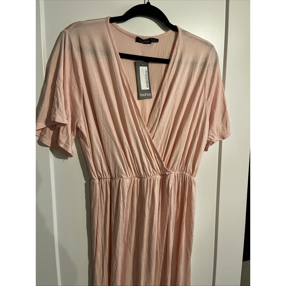 NWT boohoo Plus Angel Sleeve Wrap Maxi Dress Blush Size 16